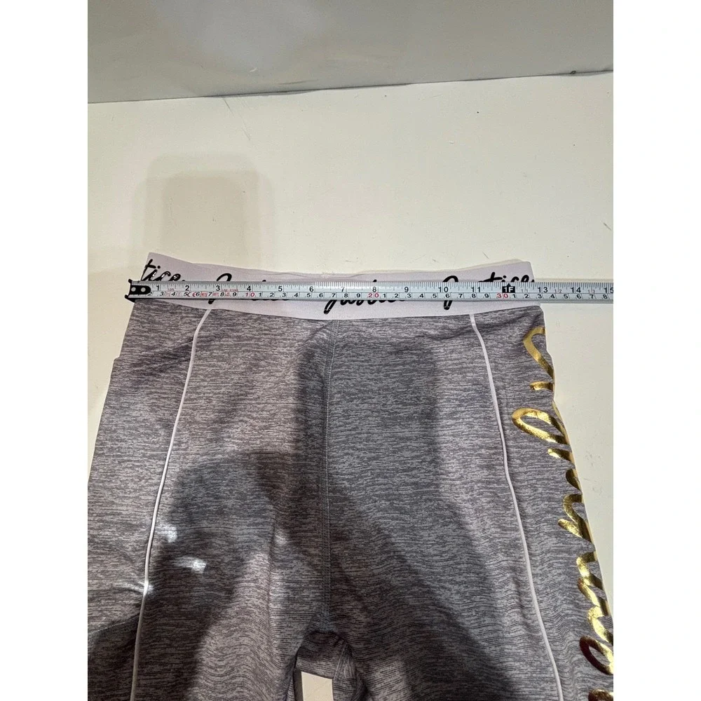 Justice Leggings Girls XL 16/18 Gray Gold Foil Logo Active Space Dye Pocket